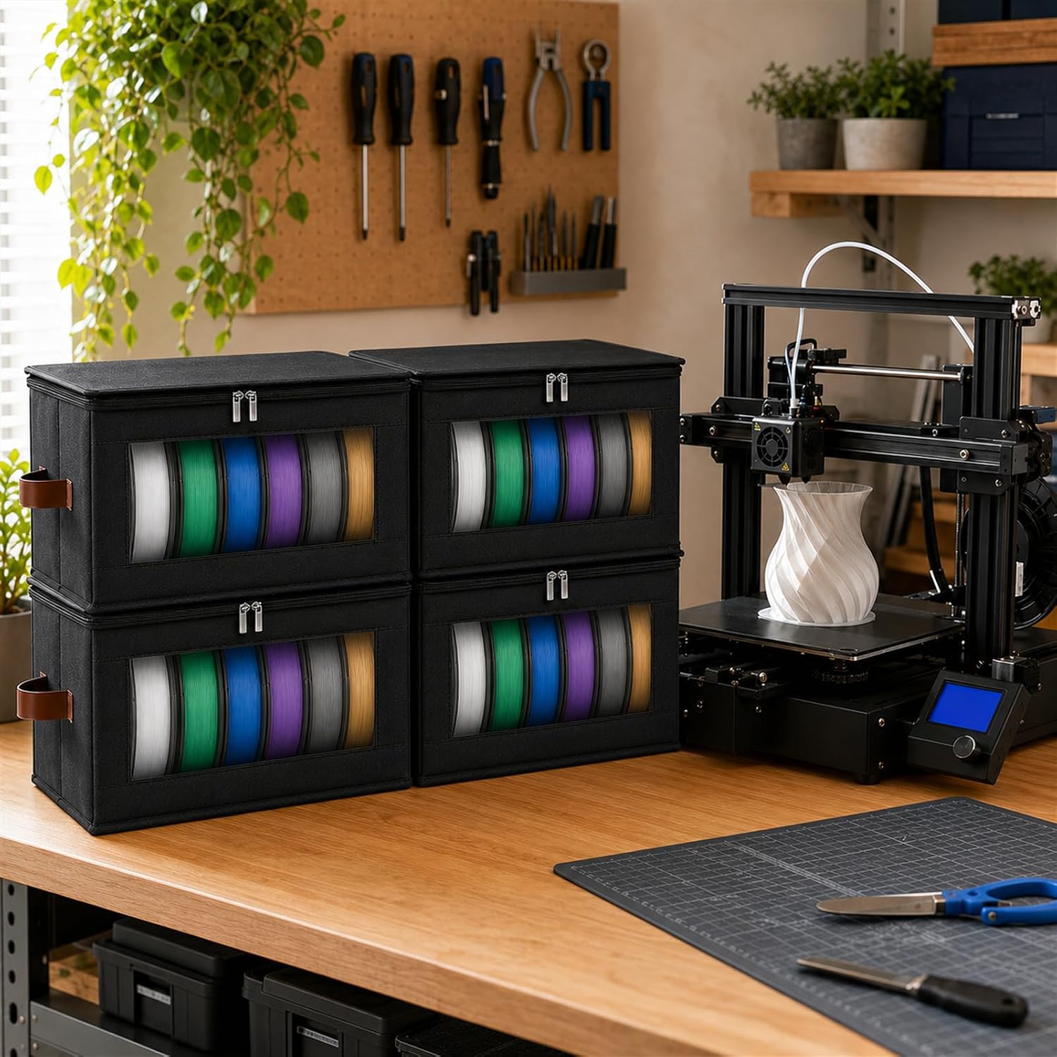 3D Printer Filament Storage for PLA/PETG Dry Box Holds Up to 24 1KG Spools | Foldable Filament Organizer with Clear