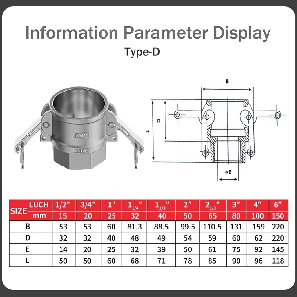 316 Stainless Steel 1" Camlock Fitting - External thread pipe fitting