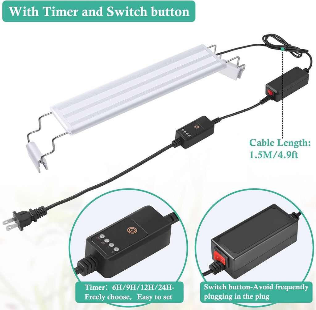 Full Spectrum LED Aquarium Light – 16-24” Classic Fish Tank Light with Timer, Aquarium Plant Light with Stable