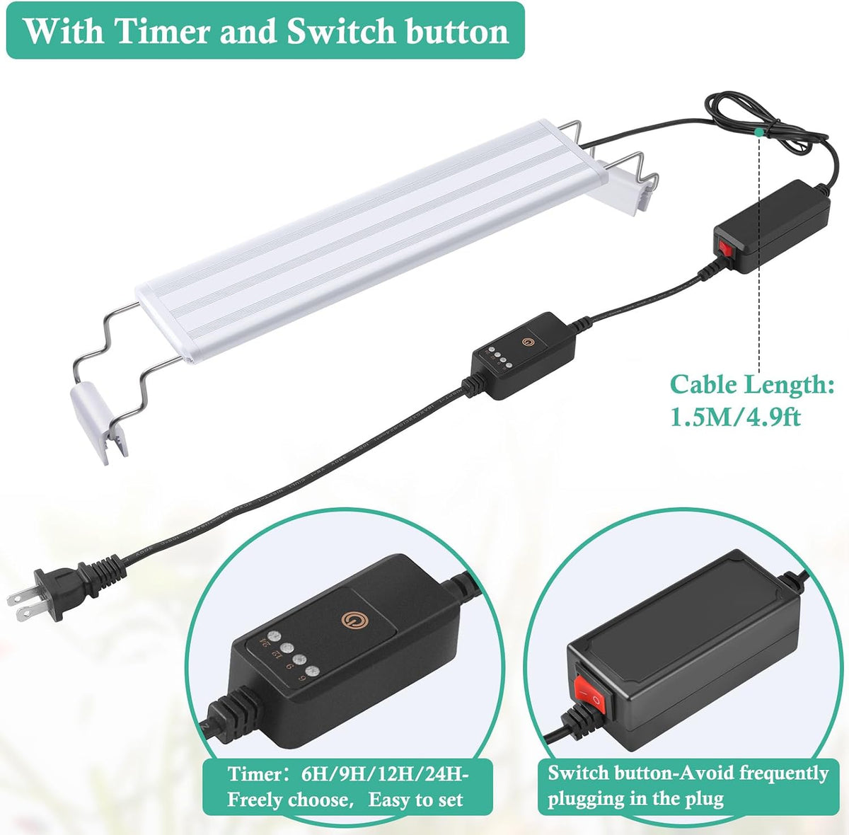 Full Spectrum LED Aquarium Light – 16-24” Classic Fish Tank Light with Timer, Aquarium Plant Light with Stable