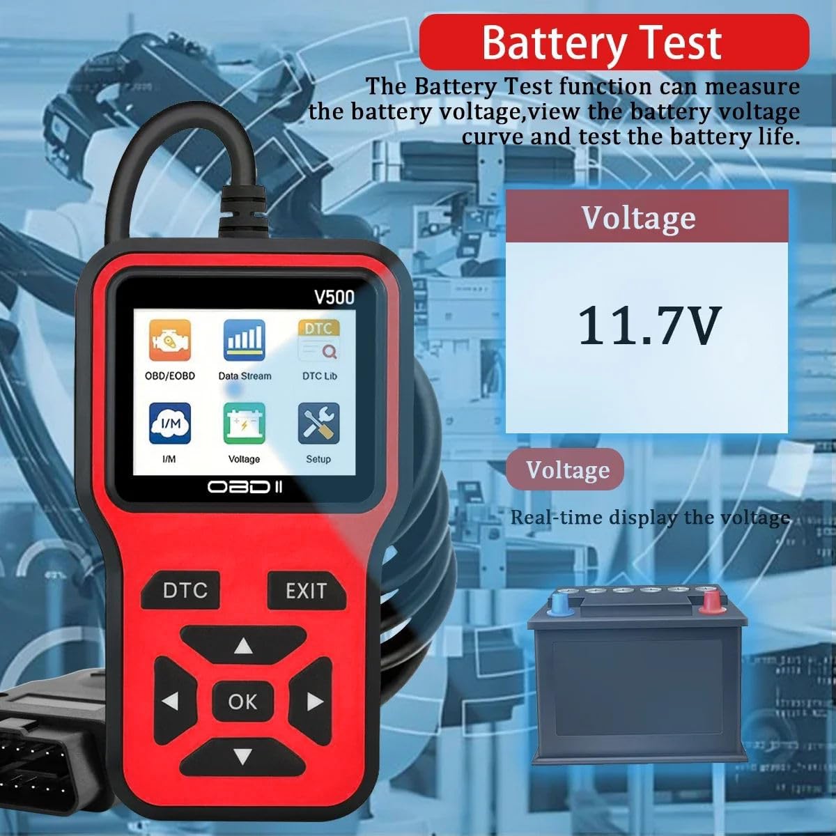 V500 OBD2 Scanner Diagnostic Tool, Professional Code Reader with Live Data Stream, DTC Lookup, I/M Readiness, O2