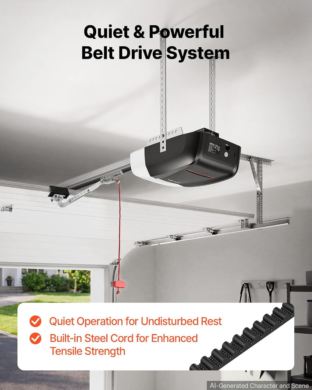 Garage Door Opener 3/4 HP Ultra-Quiet Belt Drive WiFi Smart Opener