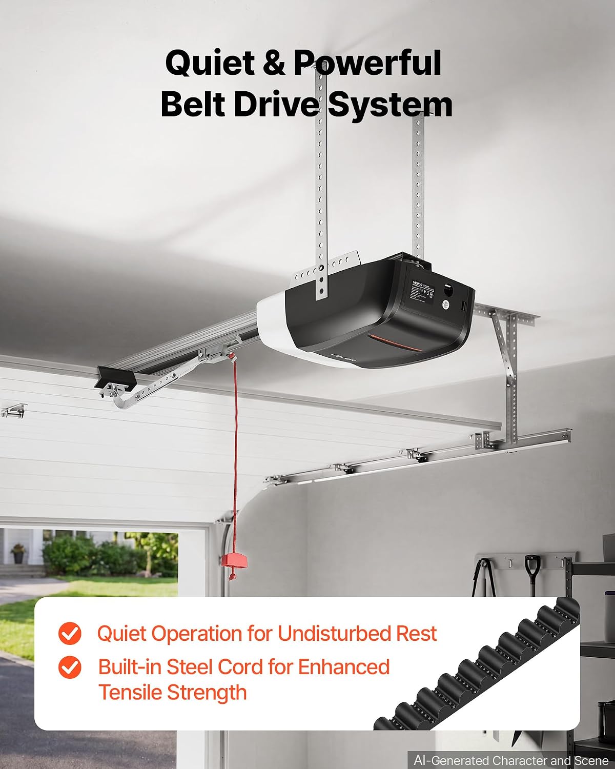 Garage Door Opener 3/4 HP Ultra-Quiet Belt Drive WiFi Smart Opener