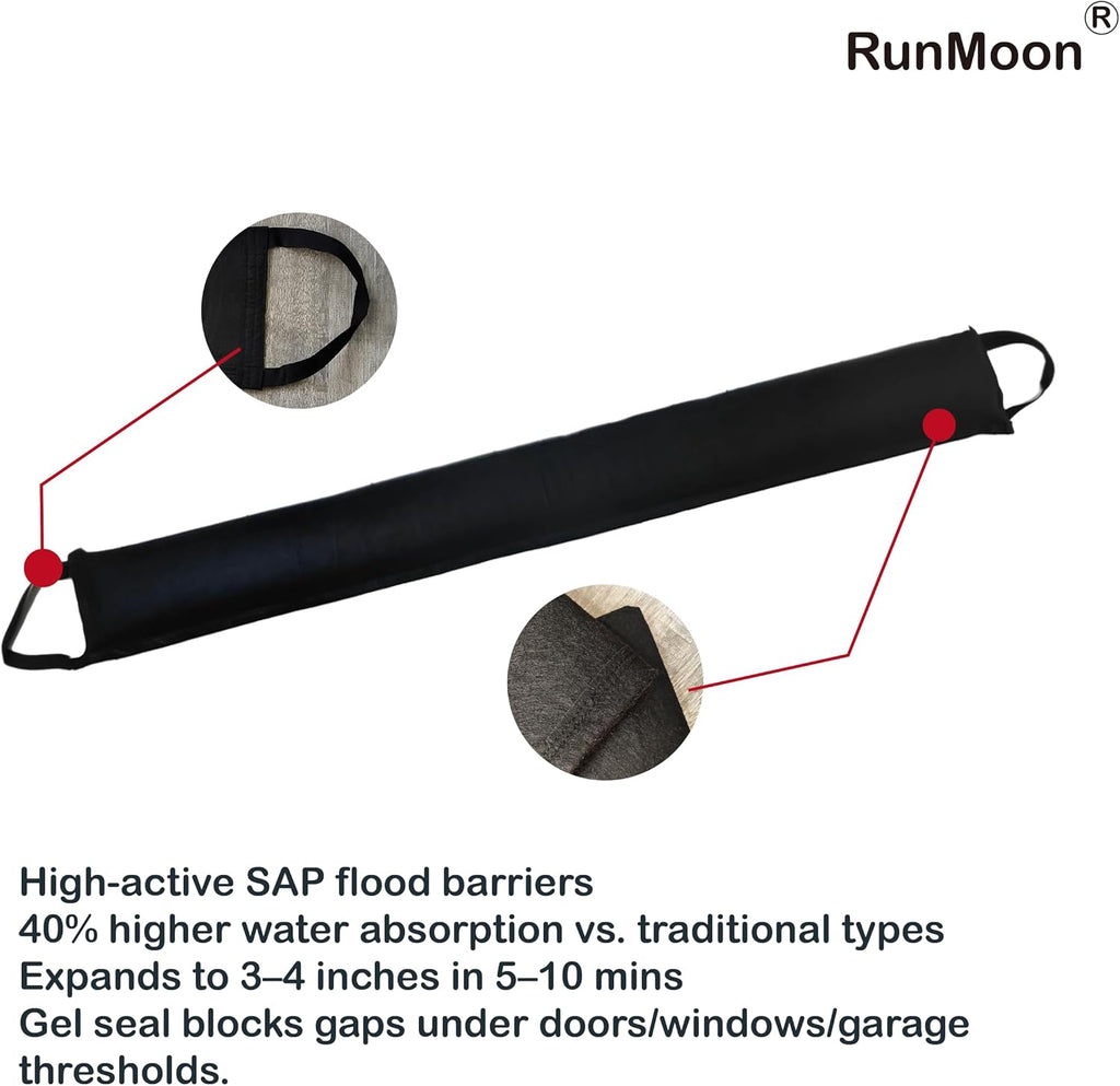Self-Absorbing Flood Barriers (8/10/12ft) - Sandless Water Activated Bags, Reusable Flood Protection for Home &
