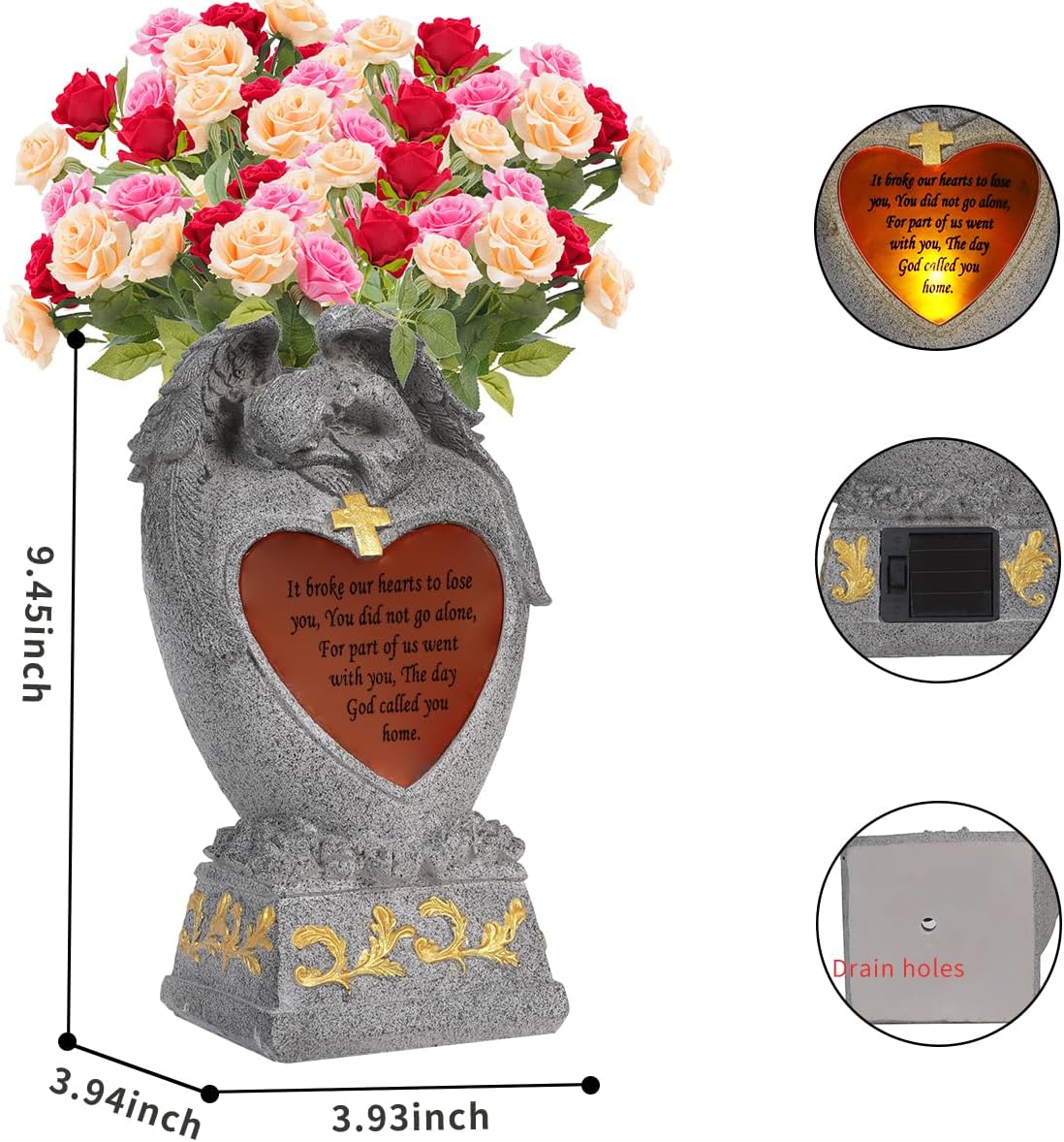 Cemetery Decorations for Grave,Cemetery vases for Grave,Decoration for Graves, Garden Angel,Cemetery vase with