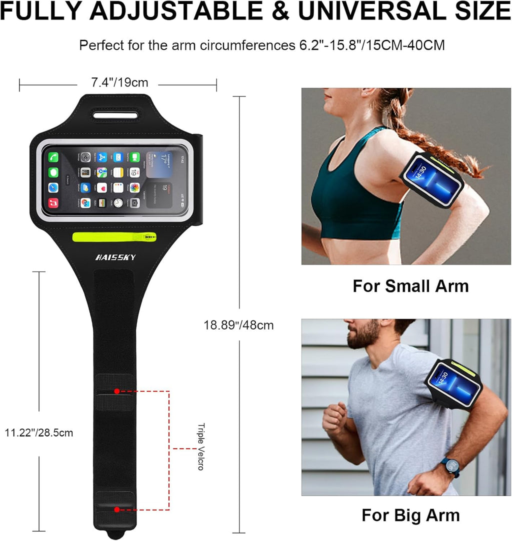 Cell Phone Running Armband with Zipper Pocket Armband Case Running Holder for iPhone 16 Pro Max/15/14 Pro Max/13/12