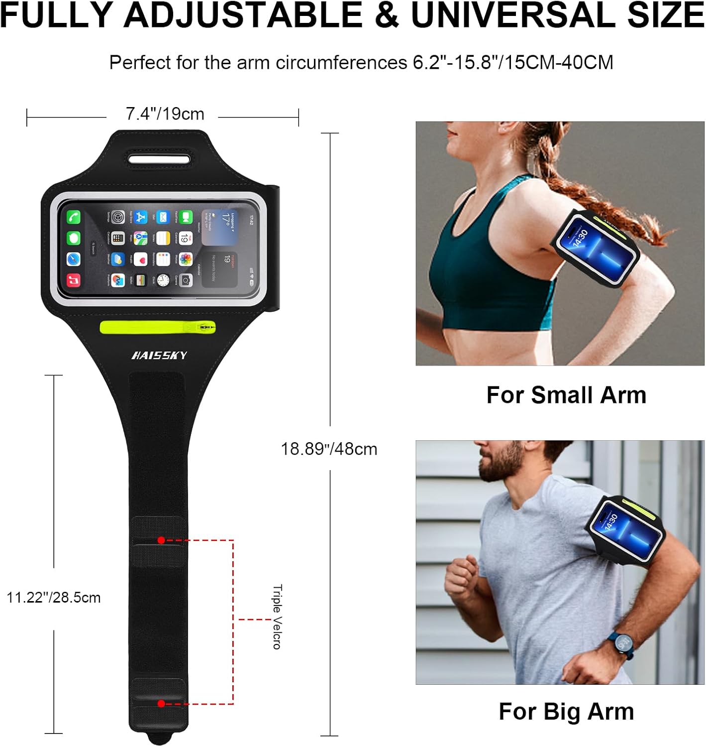 Cell Phone Running Armband with Zipper Pocket Armband Case Running Holder for iPhone 16 Pro Max/15/14 Pro Max/13/12
