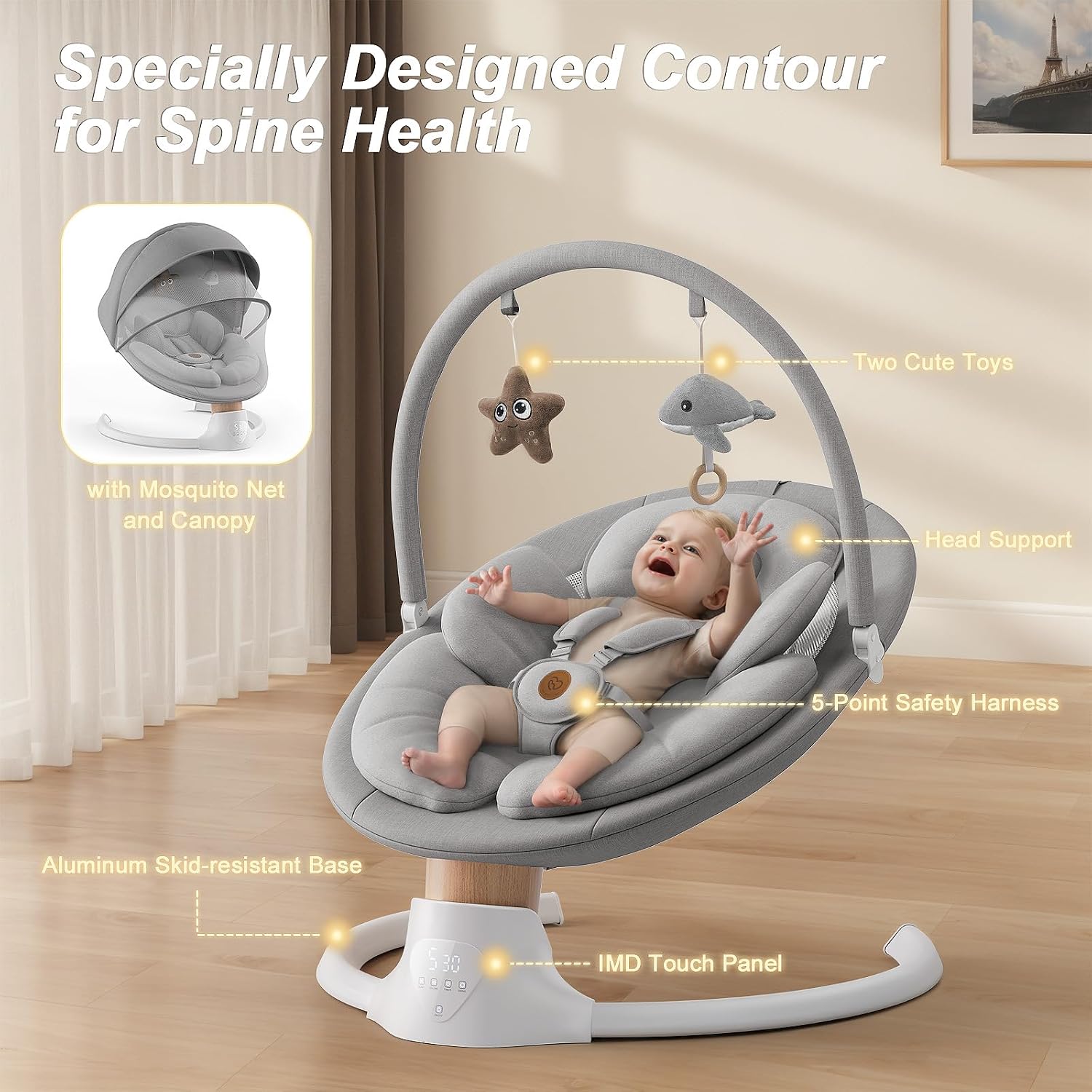 Baby Swings for Infants, FasonBaby Electric Baby Swing with Bluetooth Music | Infant Swing with 5 Speeds, 10 Preset