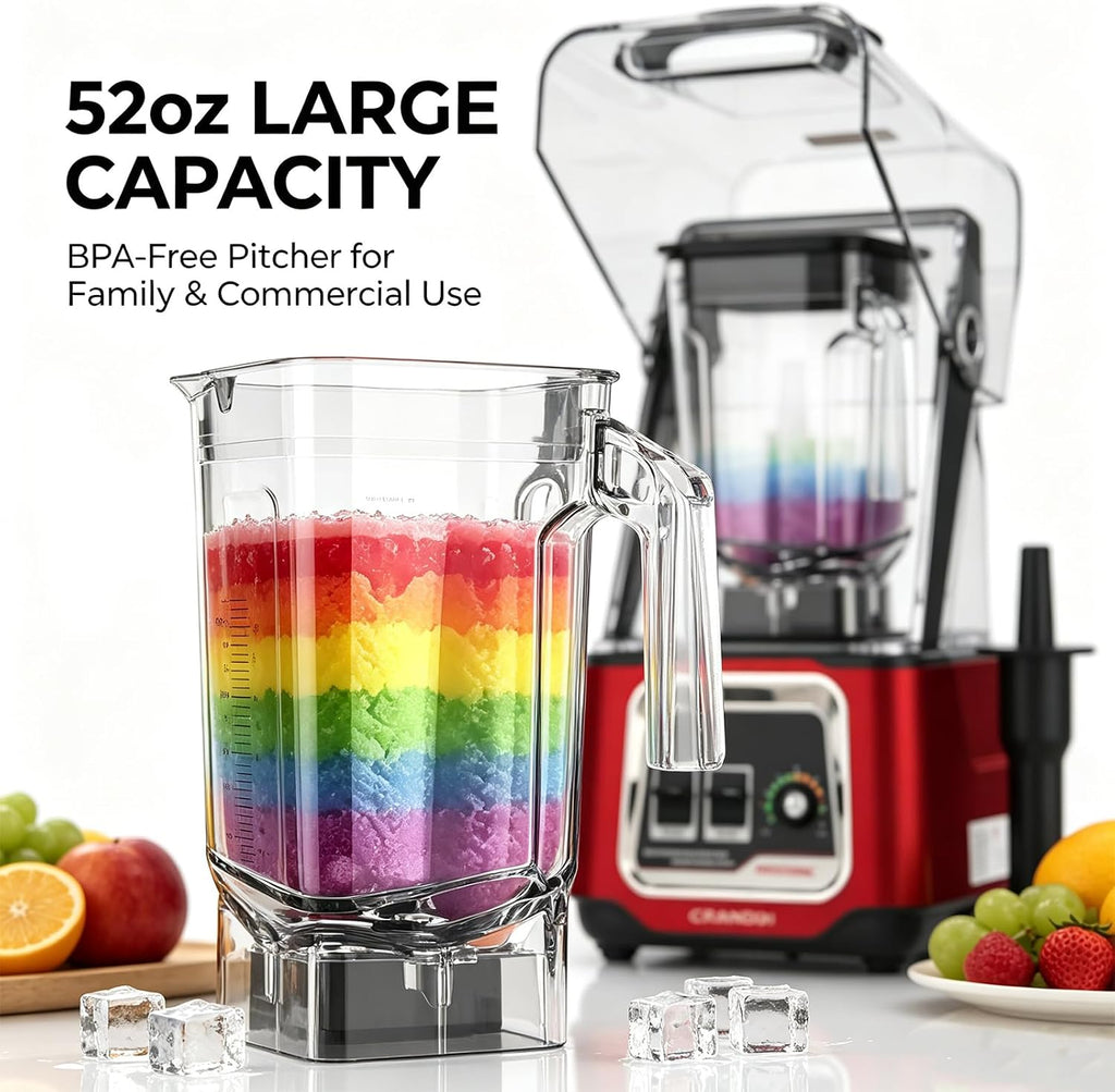 Commercial Blender, 2200W Countertop Blenders with Removable Shield, Quiet Smoothie Blender for Shakes and Ice