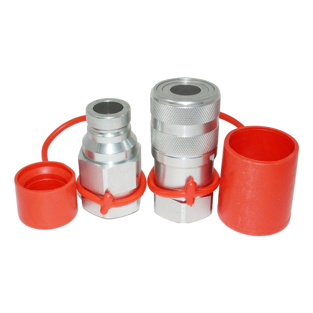 Flat Face High Flow Hydraulic Quick Connect Couplers Set, 1" Body x 1" SAE Thread