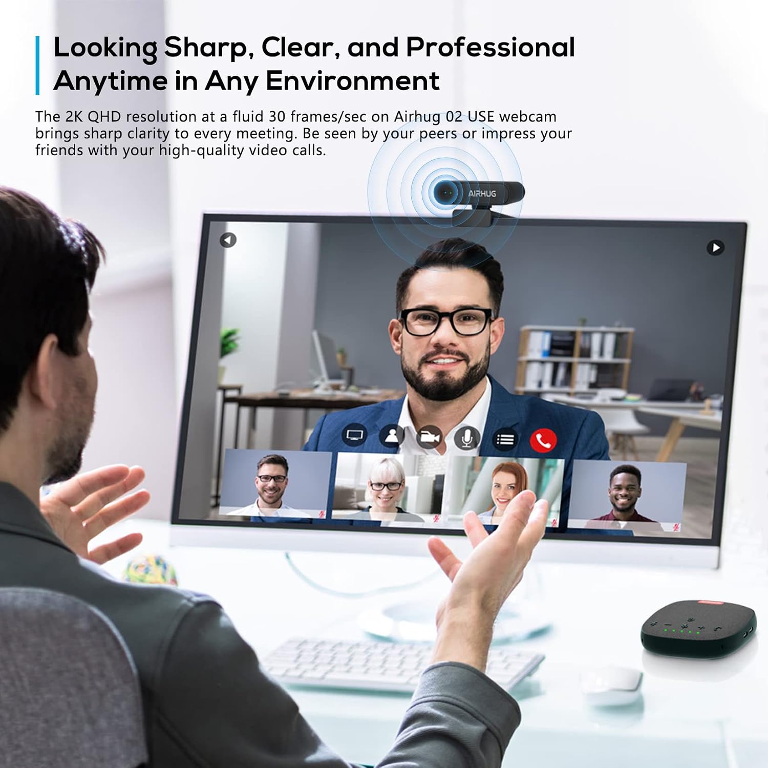 2K Webcam No Mic with Privacy Cover, USB Camera for Computer | Plug & Play, Without Audio, 78° Wide-Angle