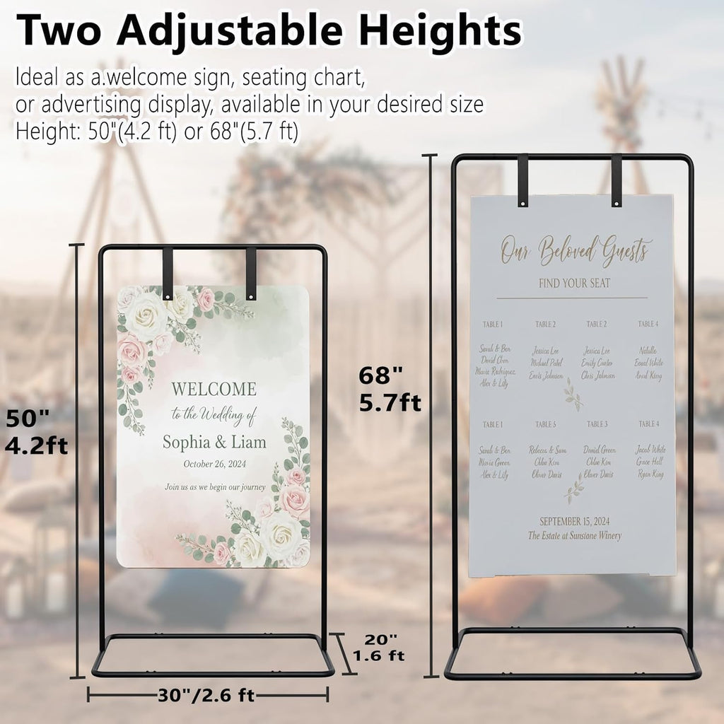 Wedding Welcome Sign Stand, Black Easel | Leather Sign Hanging Straps, Linen Sign Stand