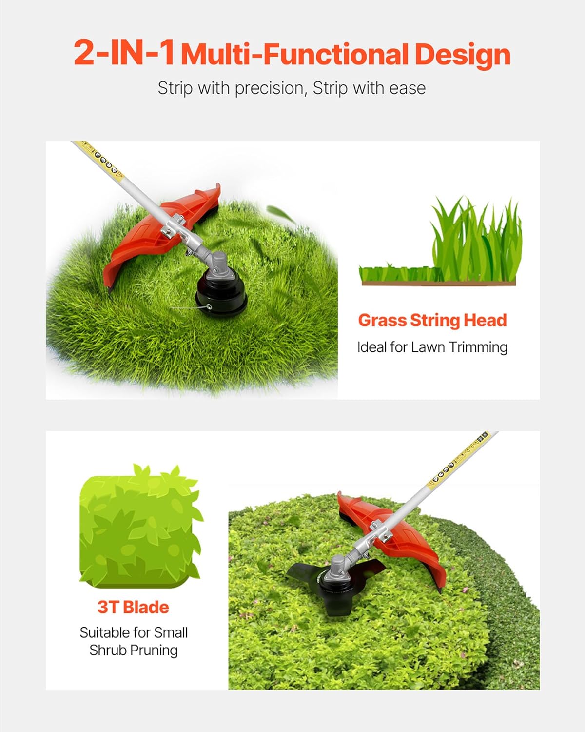 String Trimmer, 26cc 2 in 1 Weed Eater, 17" Grass Trimmer with 10" Brush Cutter, Weed Eater Gas Powered Shoulder