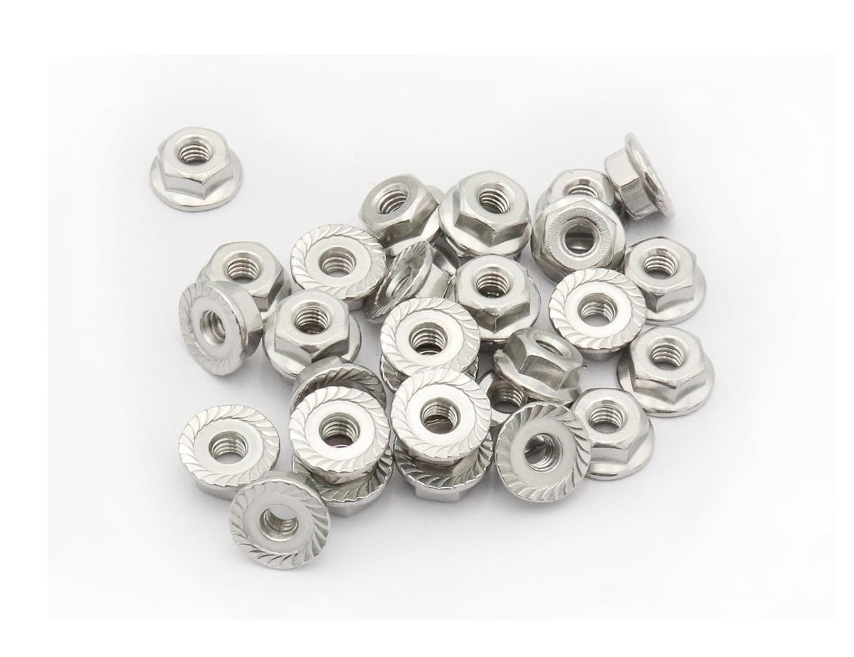 LBY 100pcs Flange Nuts, 8#-32 Serrated Flange Hex Lock Nuts, 304 Stainless Steel (Silver)