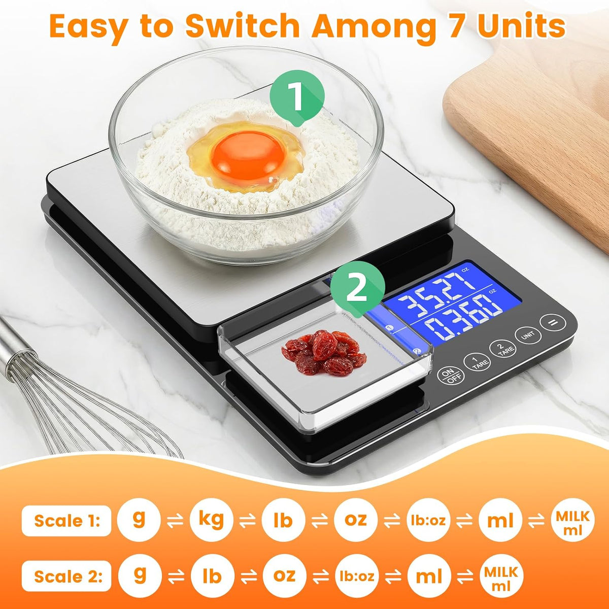 0.001oz/33lb Kitchen Scale, Dual Platform Food Scale Grams and Ounces