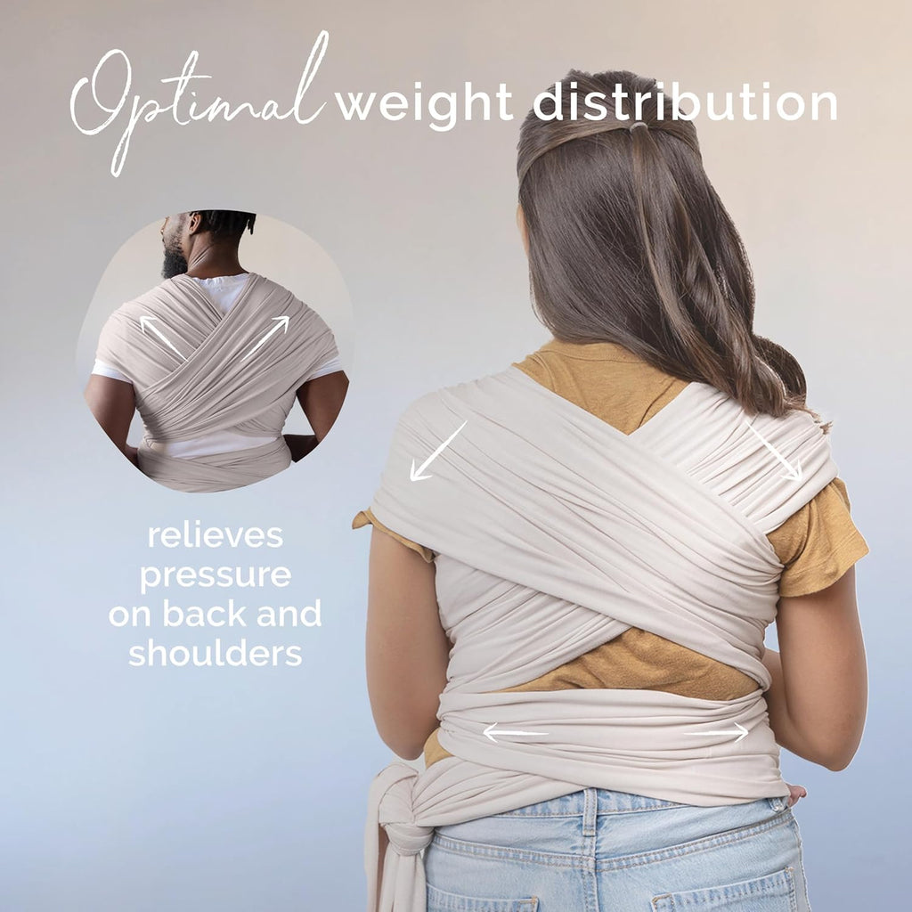 Baby Wrap Carrier - Stretch Organic Bamboo Newborn Sling, Stone | Breathable Bamboo-Blend Knit, newborn to toddler.