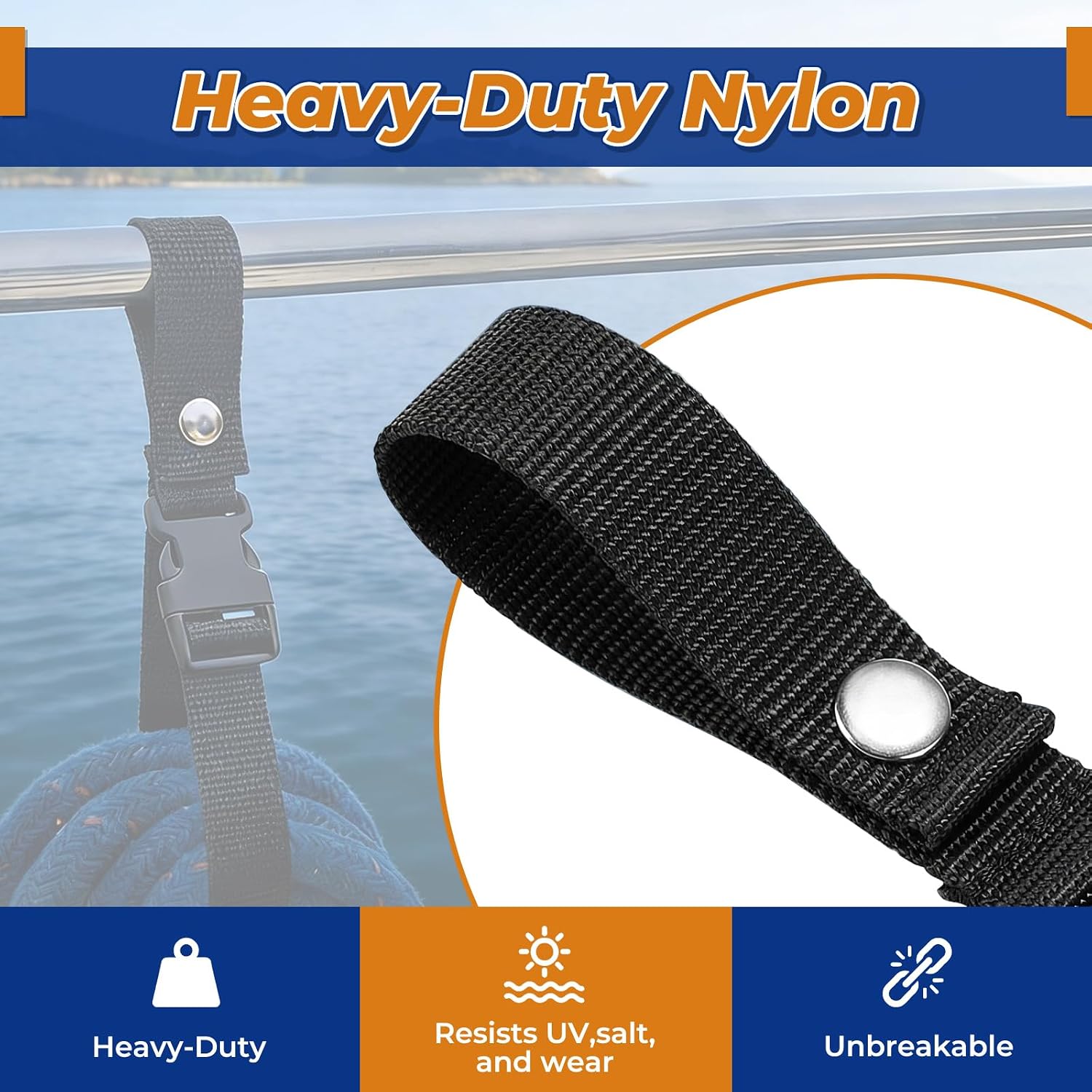 Boat Fender Line Holder,Adjustable Straps (Fully Extends to 43cm),Fits Rails up to 2",Durable Plastic Snap,Heavy-Duty
