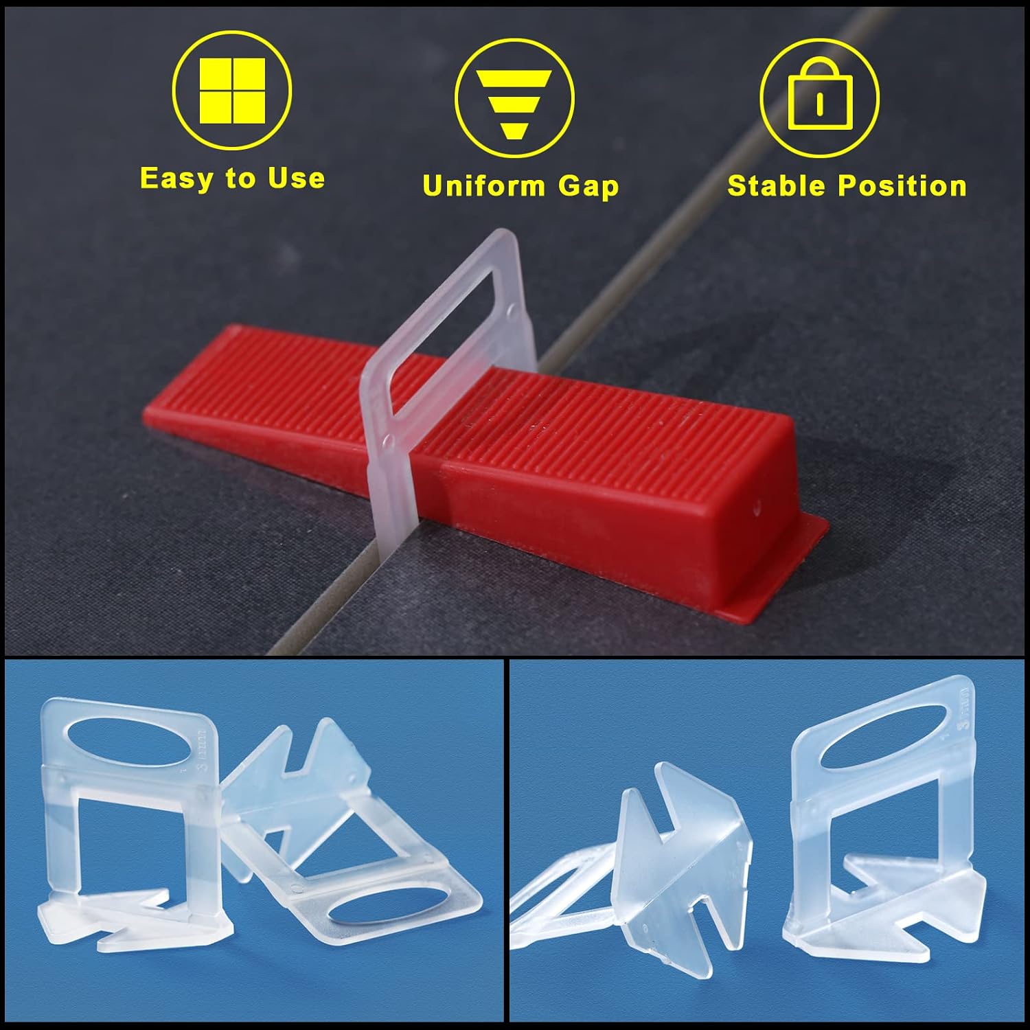 Tile Leveling System 1/8" Spacers Tile Leveler Clips DIY Tile Leveler Spacers 2000 Pcs for Professional Ceramic Tile