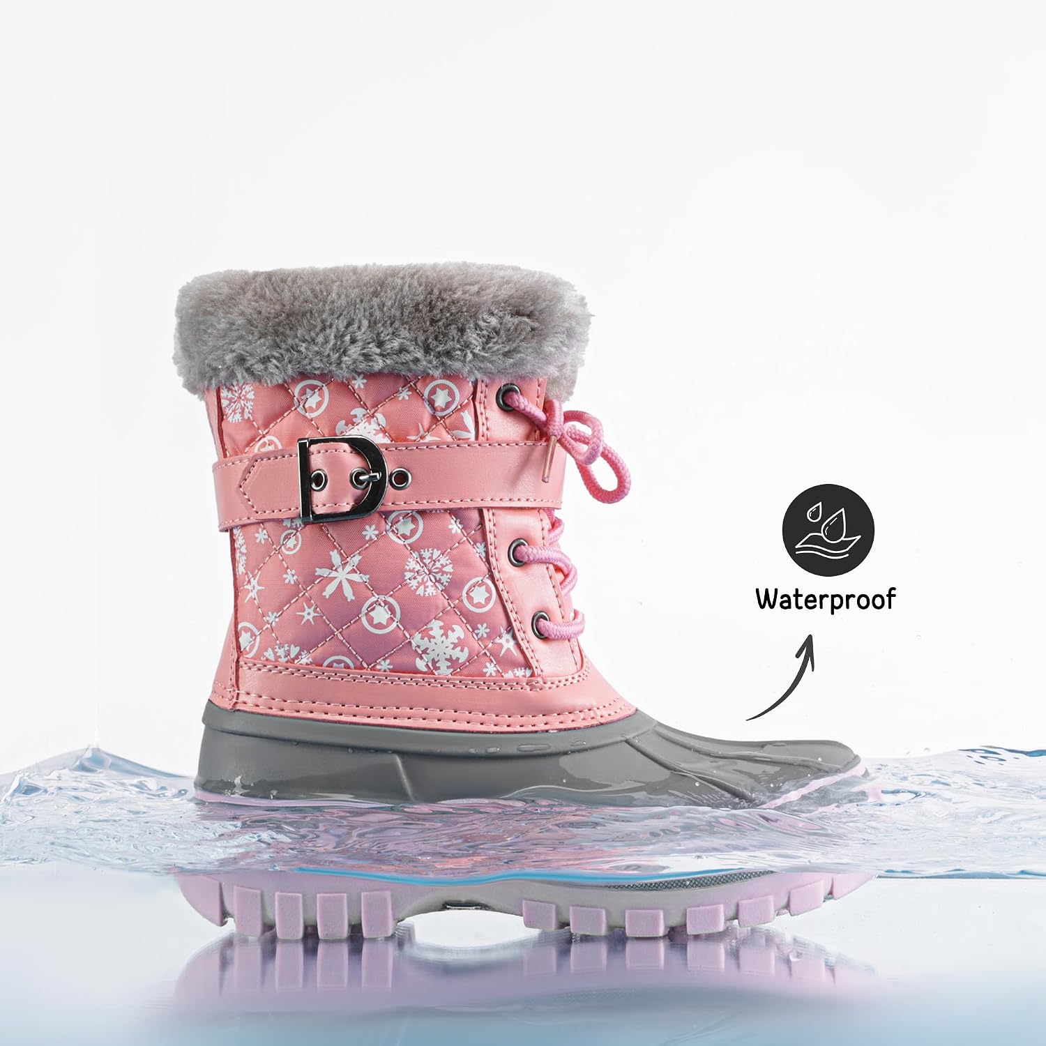 Girls Snow Waterproof Winter Boots | Warm Faux Fur Lined Outdoor Secure Grip Anti Slip Outsole Easy Wear Windproof