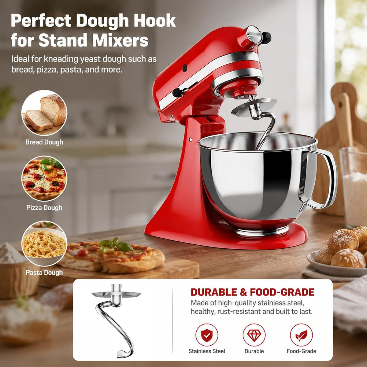 Spiral Dough Hook for KitchenAid 4.5/5 Quart Tilt-Head Mixers