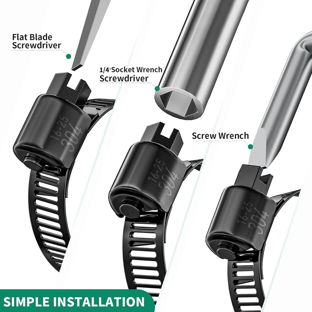 10PCS Black Hose Clamp Stainless Steel Adjustable 1"–2"(27-51mm) | Heavy Duty, Rust Resistant, Worm Gear Small Hose