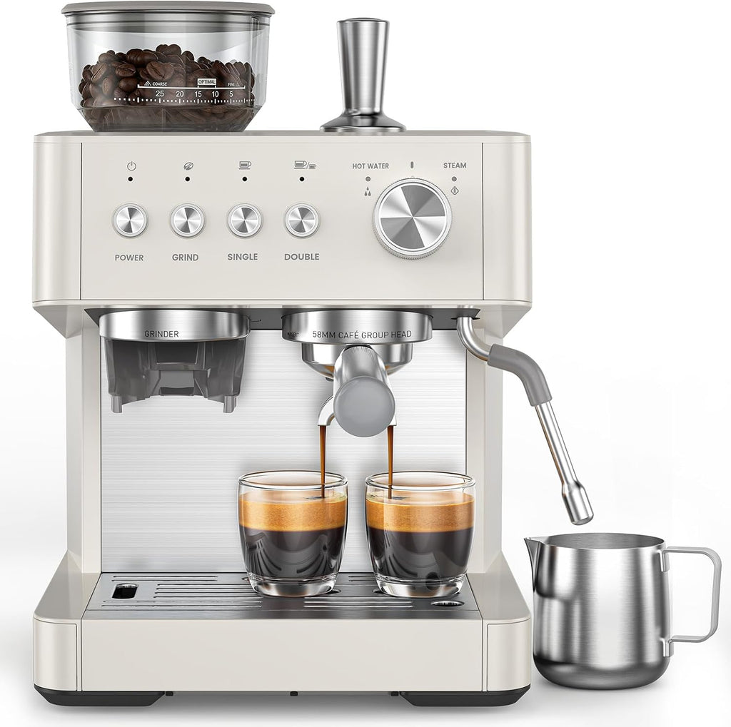 (2026 Upgrade) 20 Bar Espresso Machine with Built-in Anti-Clog Coffee Grinder, Expresso Coffee Machines with Milk