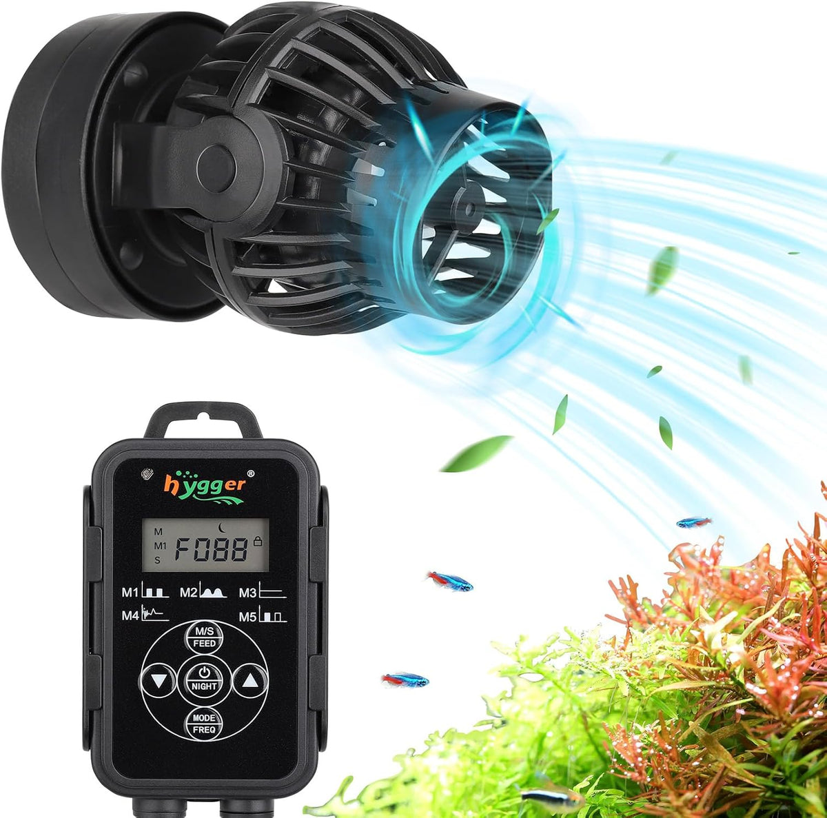 Aquarium Wave Maker with Controller, 5 Modes, 1500GPH 12V Powerhead