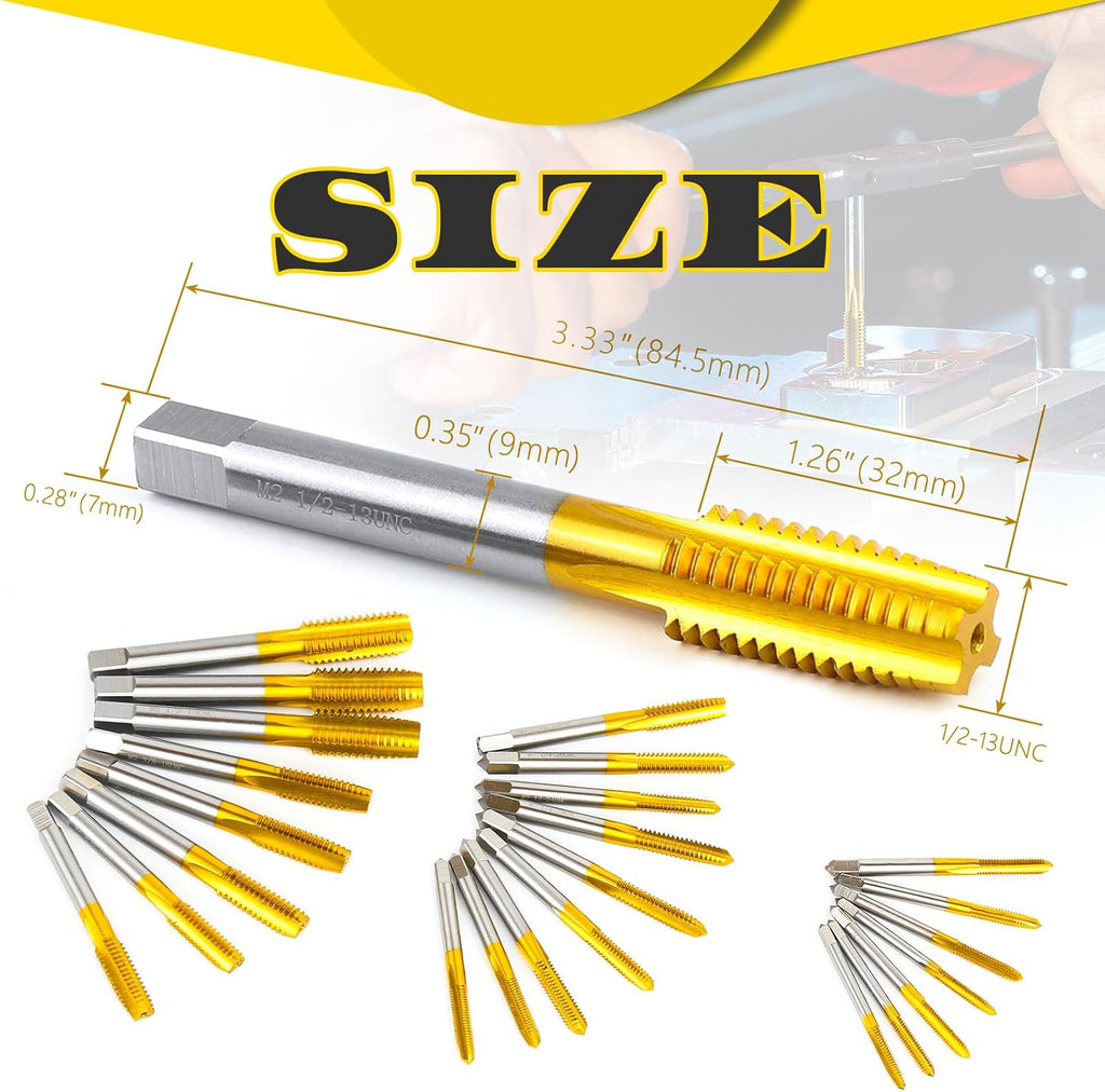 3Pcs 1/2"-13 UNC Thread Tap for Metal,Taper+Plug+Bottom Threading Hand Tap