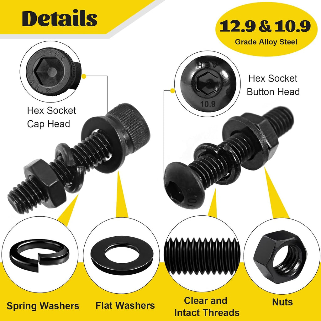 2300PCS M3 Hex Socket Head & Button Head Screws Nuts Assortment Kit
