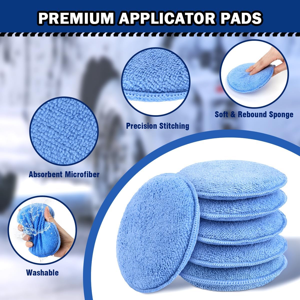 Car Wax Applicator Pad, Microfiber Applicator Pad for Buffing & Detail Polishing, 12PK Round Foam Pads for Car