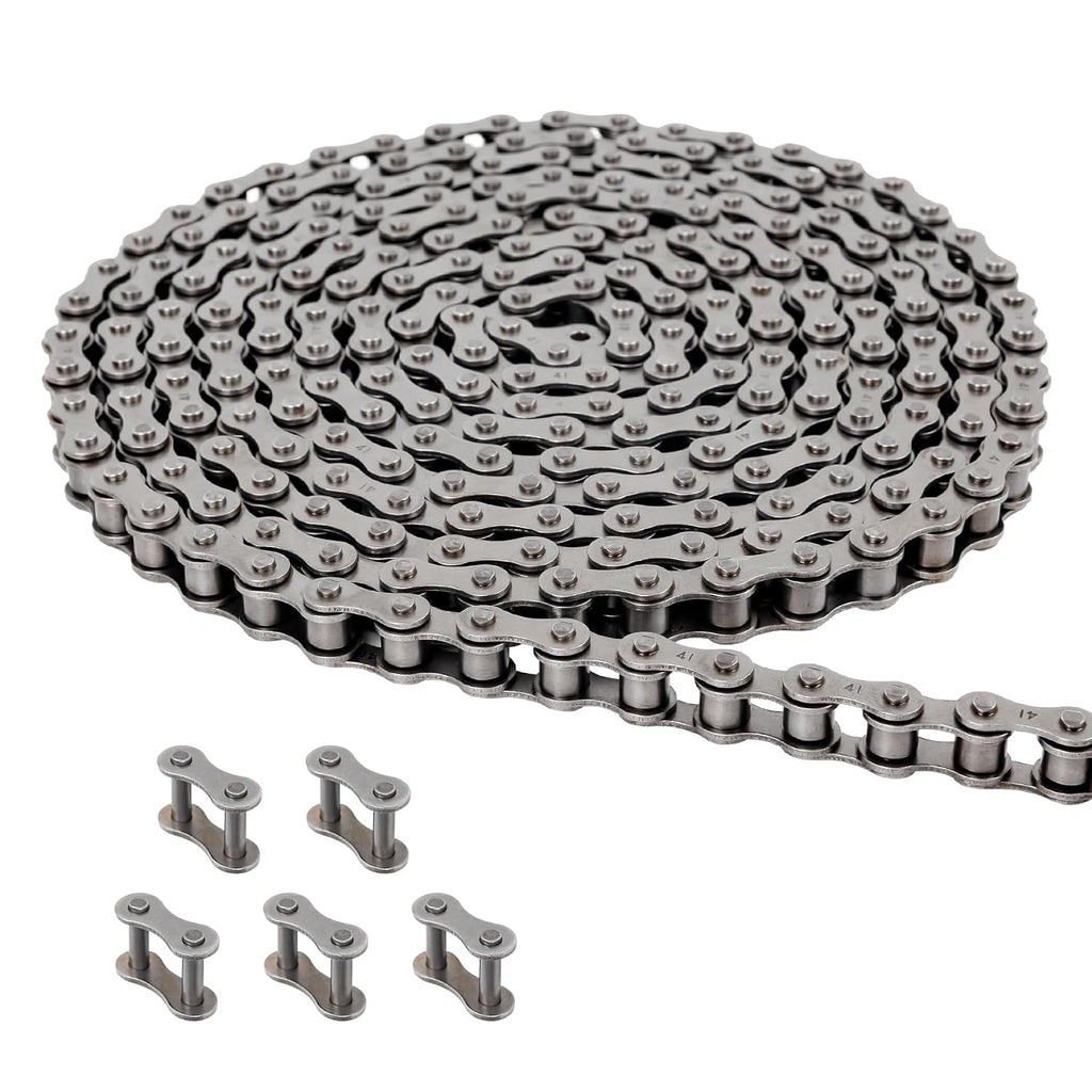 #41 Roller Chain 10 Feet for Gate Openers, Carbon Steel Operator Chain Replacement for Extension Automatic Sliding Gate Opener, Garage Hanger Door, Includes 5 Connecting Links