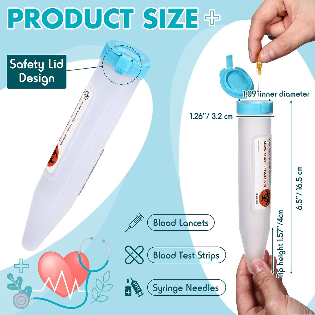6 Count Portable Sharps Container Small Needle Disposal Containers with Locking Lid for Home and Travel Use Puncture