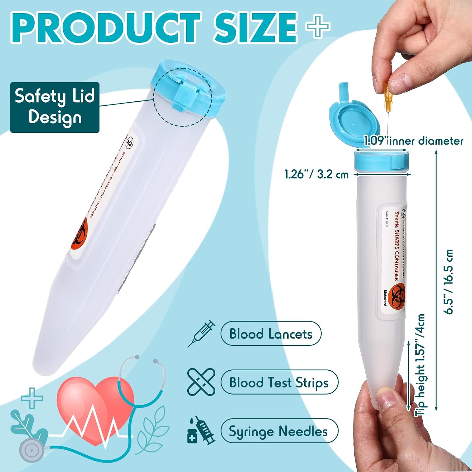 6 Count Portable Sharps Container Small Needle Disposal Containers with Locking Lid for Home and Travel Use Puncture