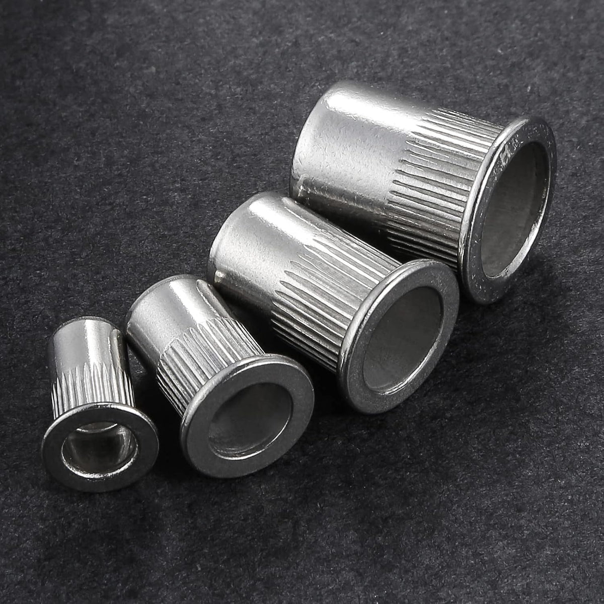 Rivet Nut 1/4"-20UNC 100Pcs Stainless Steel 304 Finish Flat Head Rivnut Threaded Insert Nut Knurled Body