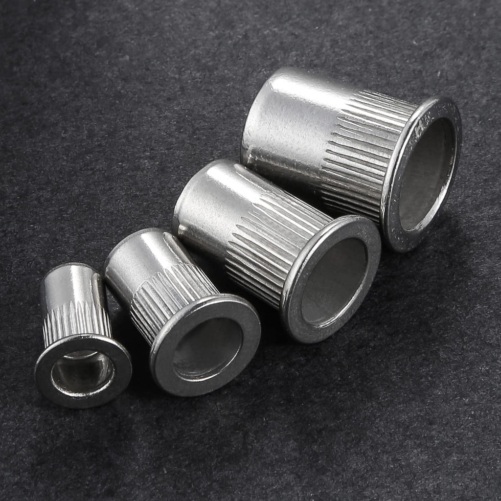 Wensilon 200Pcs Rivet Nut M3 Metric Stainless Steel 304 Finish Flat Head Rivnut Threaded Insert Nut Knurled Body