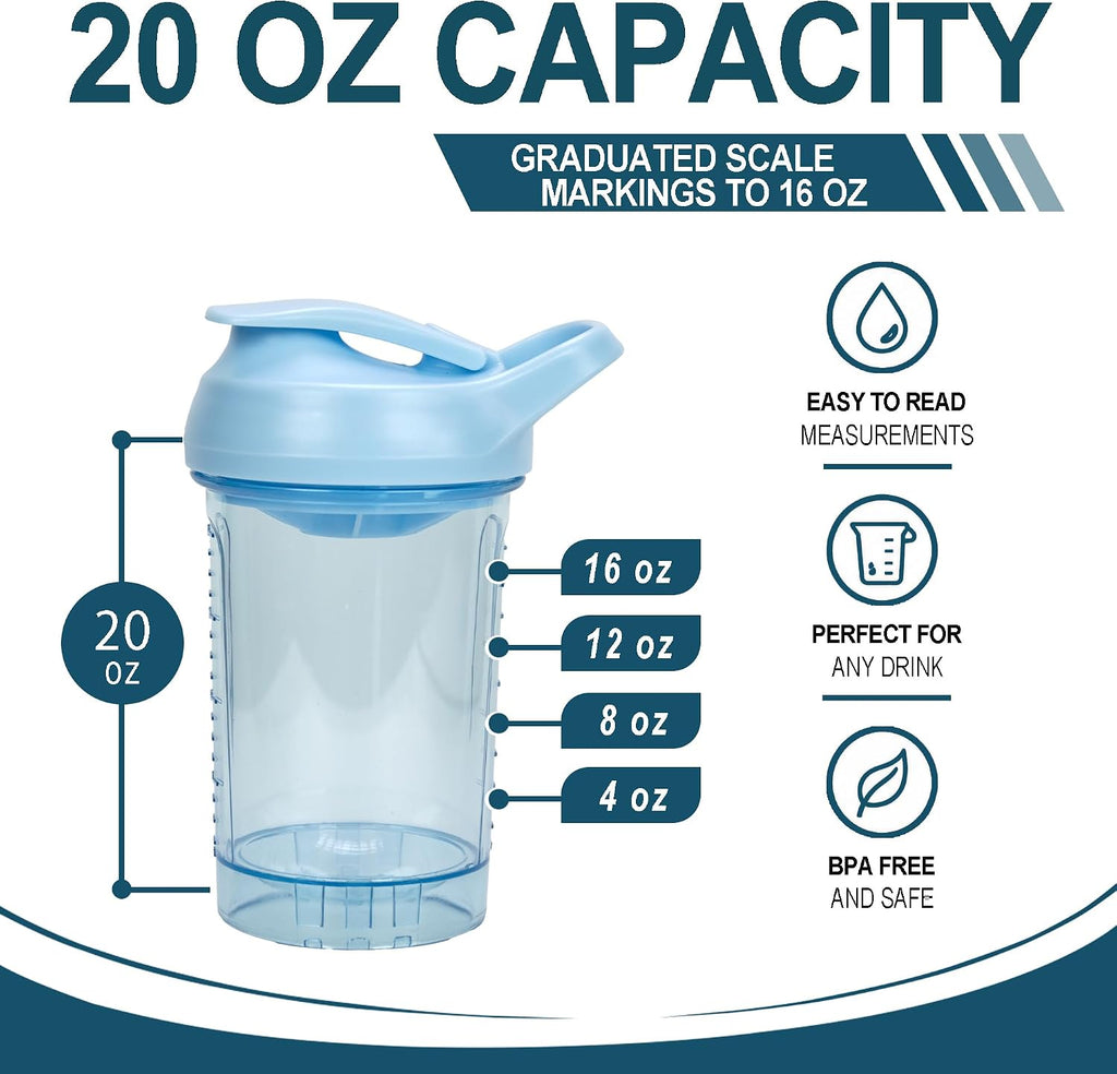Protein Shaker Bottle 20oz, Leakproof Protein Shaker Cups for Gym, Fitness & Supplements, PETG Material(1 Pack, Blue)