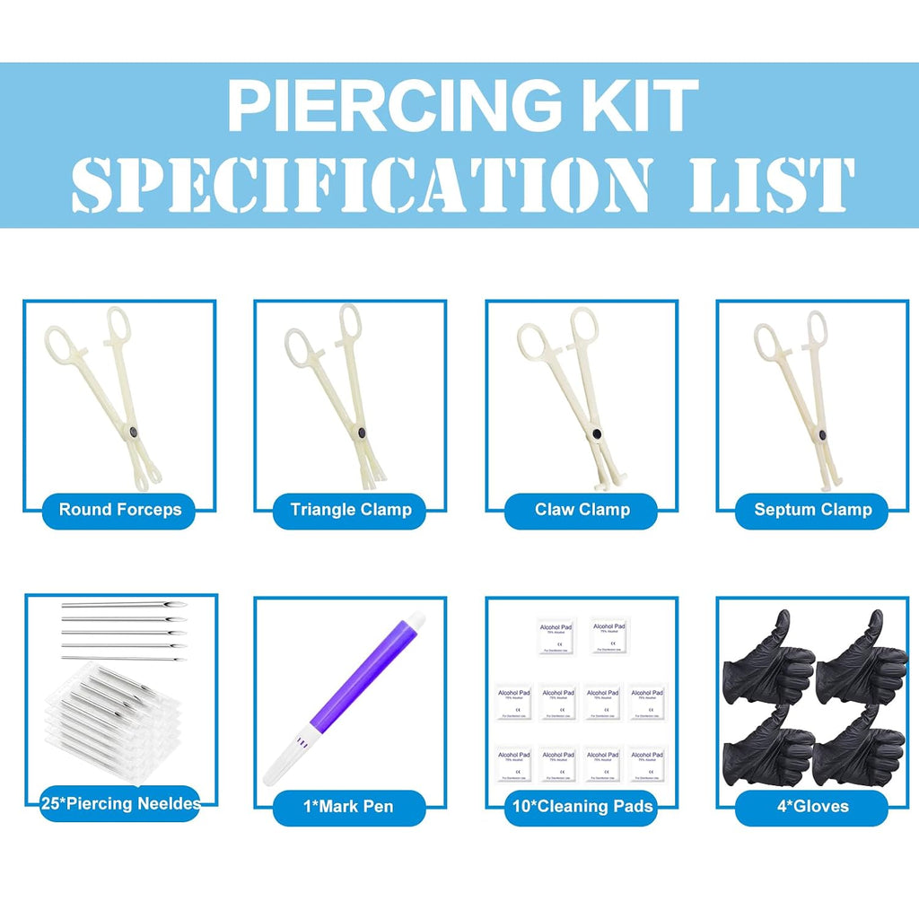 Body Piercing Kit - 38pcs Piercing Kit with Piercing Needles Clamps 12G 14G 16G 18G 20G Needles & 2Pcs Piercing