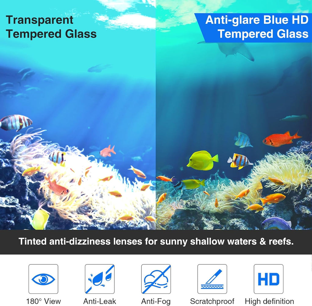 Snorkeling Gear for Adults, Snorkel Mask With Mirrored Tempered Glass Lens 180° Wide View Anti-Fog Scuba Diving Mask