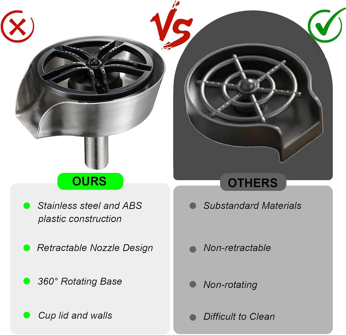 Glass Rinser for Kitchen Sink, Pull-Out Sprayer Combo Cup Washer Attachment