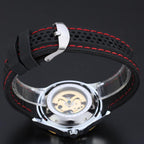 Black Silicone Golden Skeleton Automatic Mechanical Mens Sport Watch