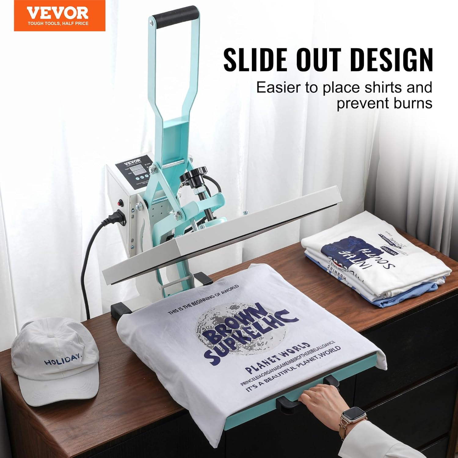 Heat Press Machine 15x15 in Slide Out Heat Transfer Machine Green | DIY Projects for Shirts Hoodies Pants Pillows