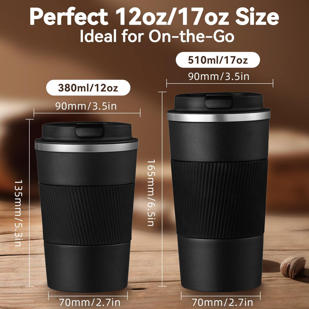 12OZ Travel Coffee Mug Insulated Coffee Cup with Spill Leak Proof Lid, Portable Stainless Steel Tumbler Reusable Hot