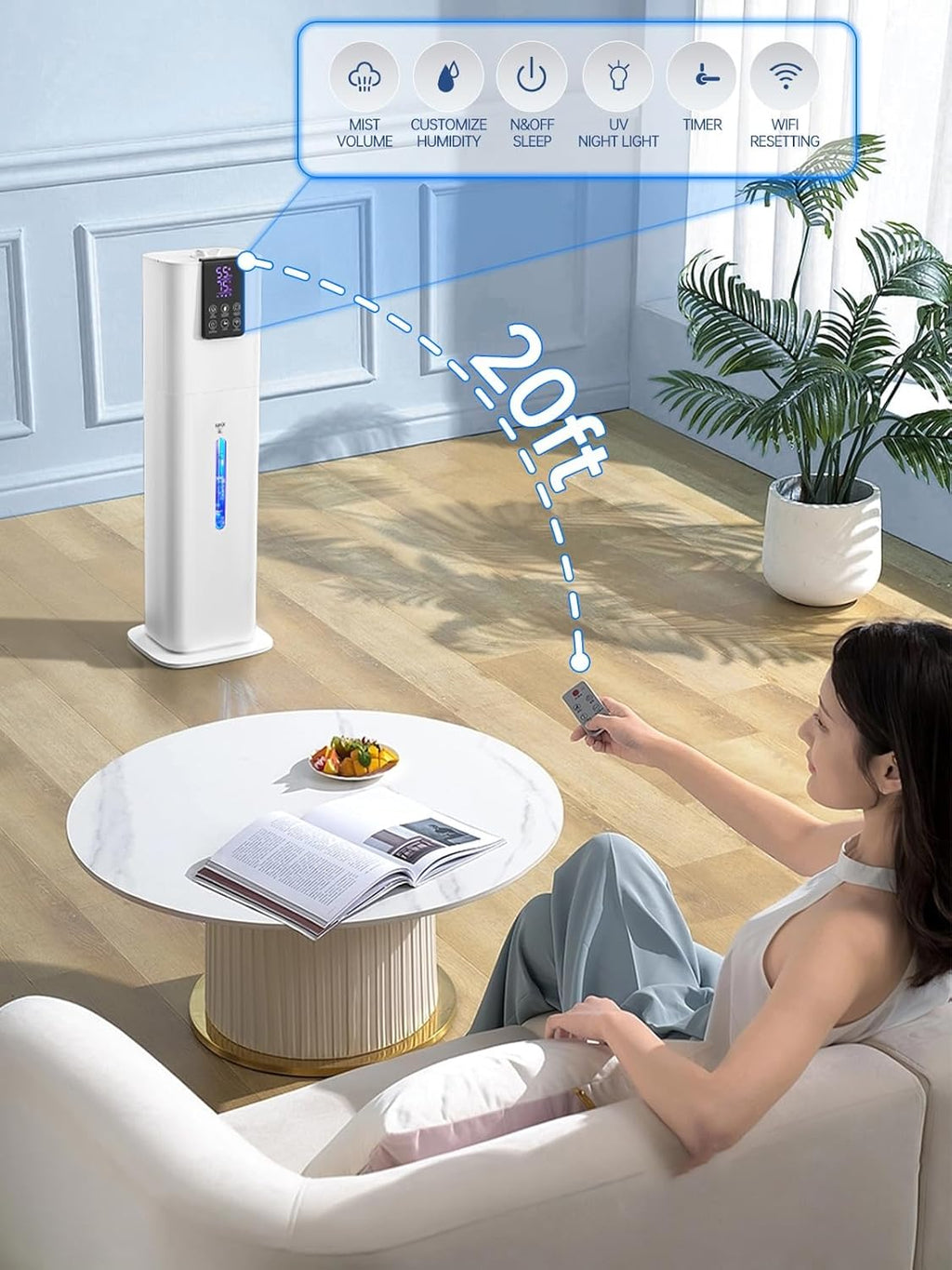 8L Smart Humidifiers for Bedroom Large Room, 2.1Gal Cool Mist Top Fill Diffuser Ambient Light, App & Remote Control