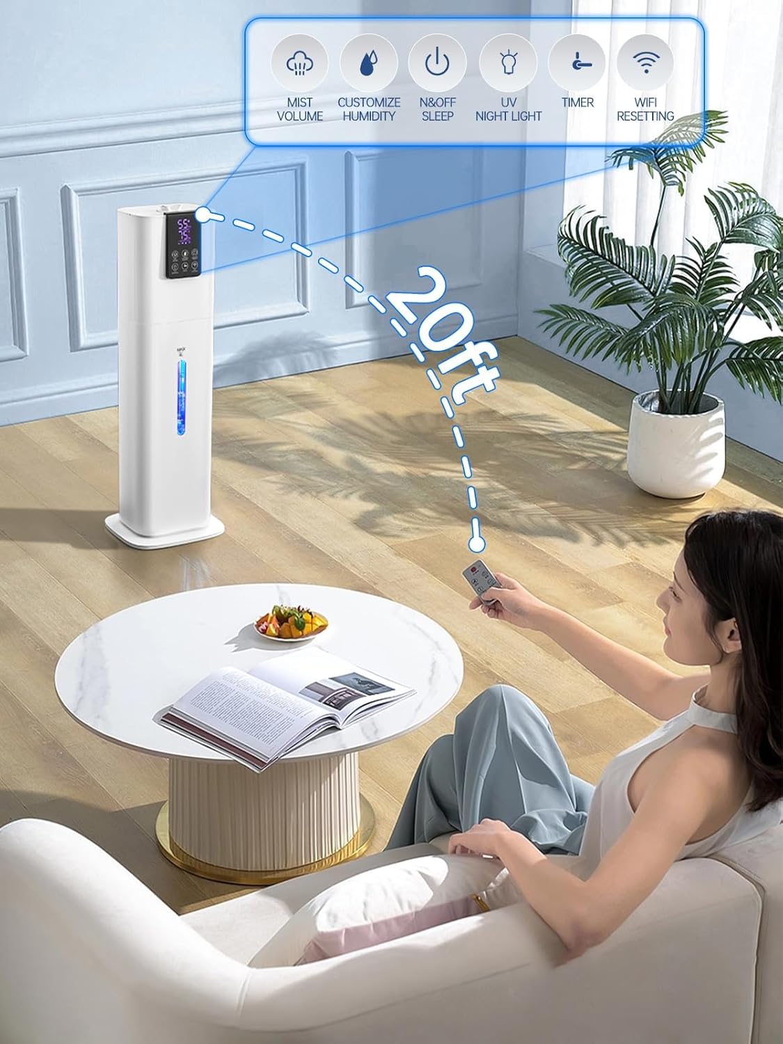 8L Smart Humidifiers for Bedroom Large Room, 2.1Gal Cool Mist Top Fill Diffuser Ambient Light, App & Remote Control