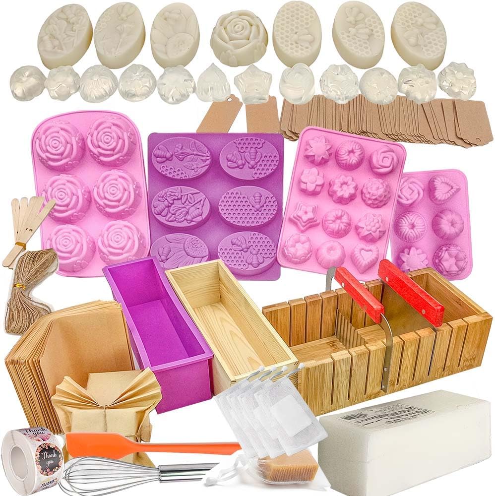 Soap Making Kit for Adults All-in-One Soap Making Supplies Includes Melt & Pour 2.2LBs Goat Milk Soap Base, Silicone