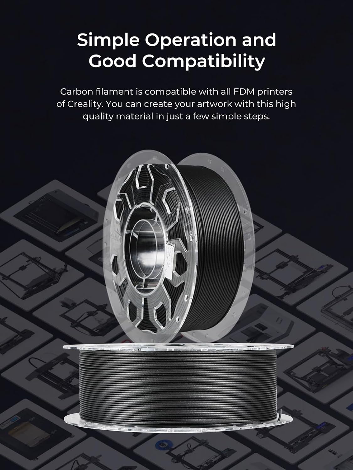 Carbon Fiber Filament 1.75mm, 3D Printer Filament, 1kg (2.2lbs) Spool, No Warp Enhanced Toughness, ±0.03mm Accuracy