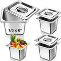 4 Pack 1/6 Size Hotel Steam Table Pans with Lids, 6 Inch Deep