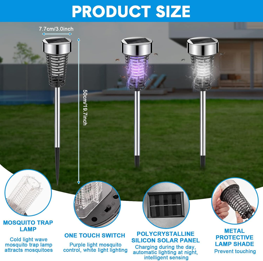 4 Pack Outdoor Solar Bug Zapper,Purple Light,Silver | Mosquito Repellent, Solar Powered, Waterproof, LED Light Lamp