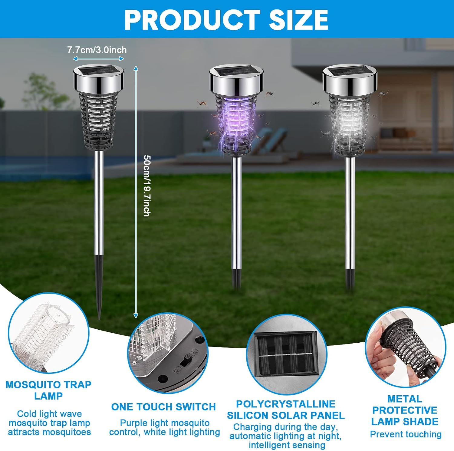 4 Pack Outdoor Solar Bug Zapper,Purple Light,Silver | Mosquito Repellent, Solar Powered, Waterproof, LED Light Lamp