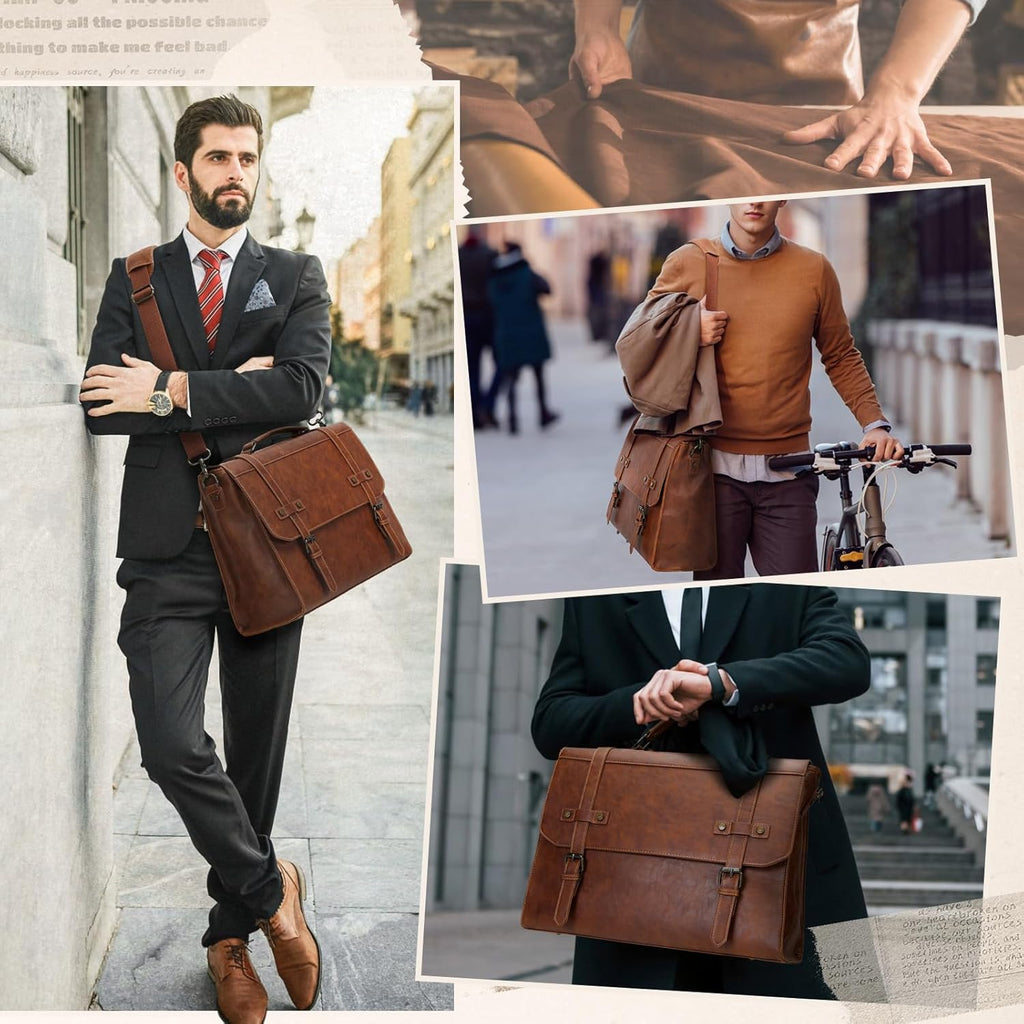 Mens Messenger Bag 17 Inch Waterproof Vintage Leather Laptop Briefcase Large Laptop Bag Satchel Bag Computer Shoulder